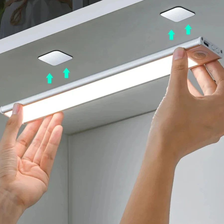 LED motion sensor light wireless USB night light silver aluminum design