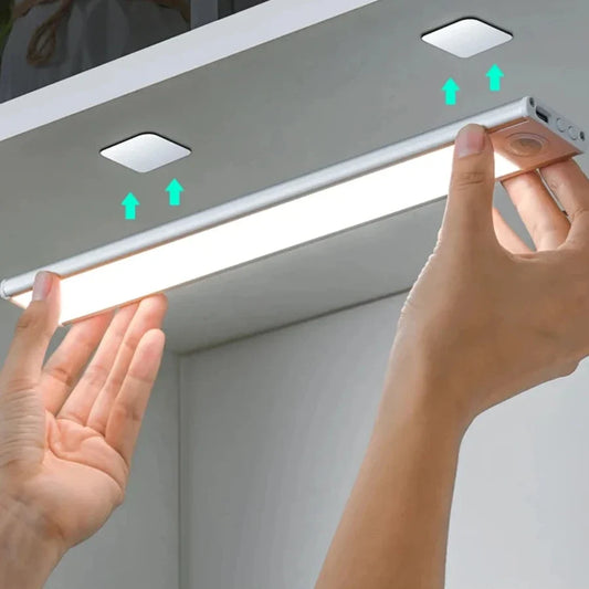 LED motion sensor light wireless USB night light silver aluminum design