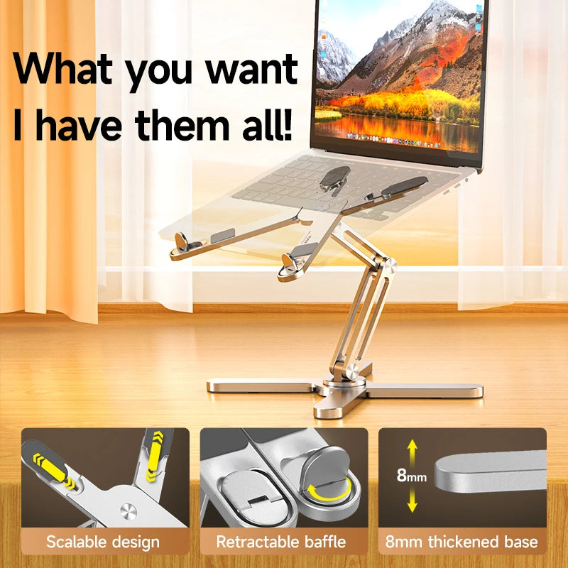 Foldable rotating aluminium laptop stand in silver or grey, view 5