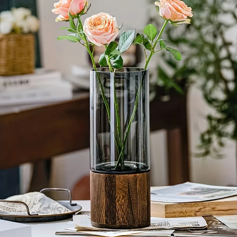 Clear retro glass vase on a living room table