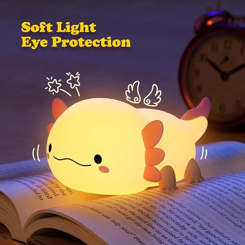 Rechargeable axolotl night light 1200mAh battery, USB charged cute kids room decoration