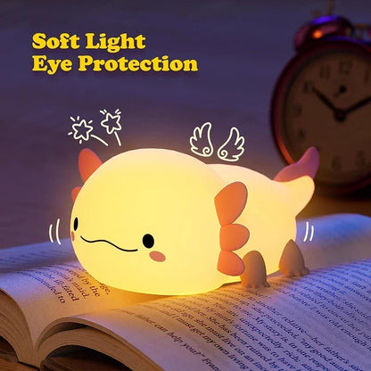 Rechargeable axolotl night light 1200mAh battery, USB charged cute kids room decoration