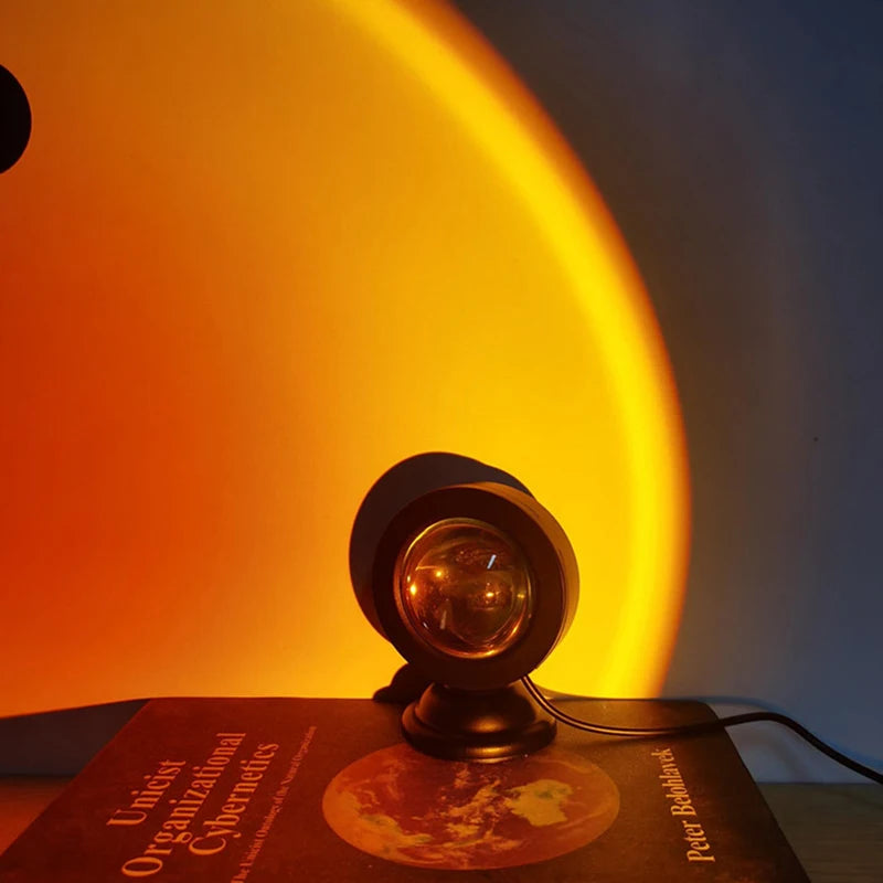 Sunset projection glow on bedroom wall