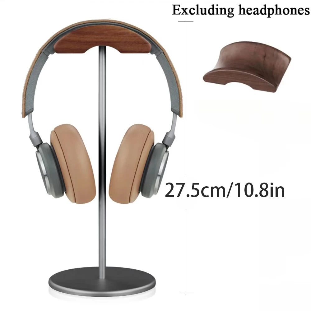 Walnut headphone stand with an aluminium base, view 7
