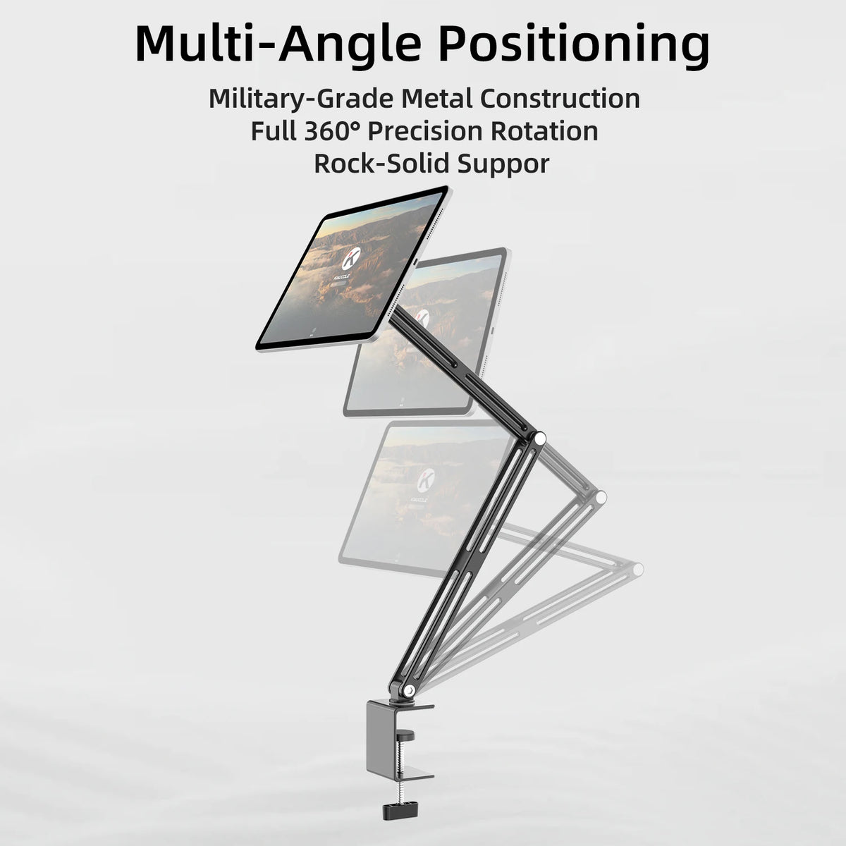 Aluminium tablet desk mount with rotating clamp arm, view 5