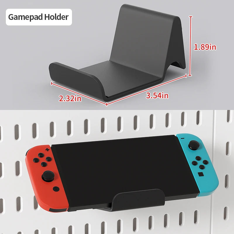 Black gaming pegboard wall organiser with holders, view 14