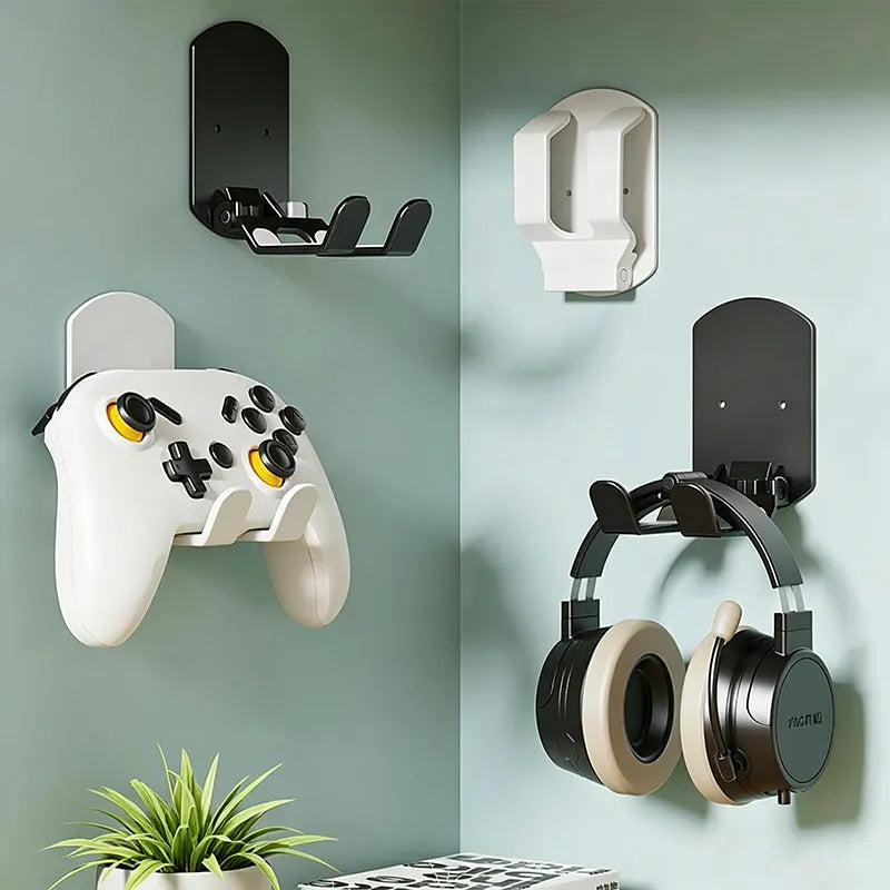 Adhesive under desk headphone hook in white, view 3