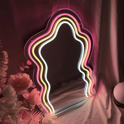 Dimmable mirror neon sign birthday gift