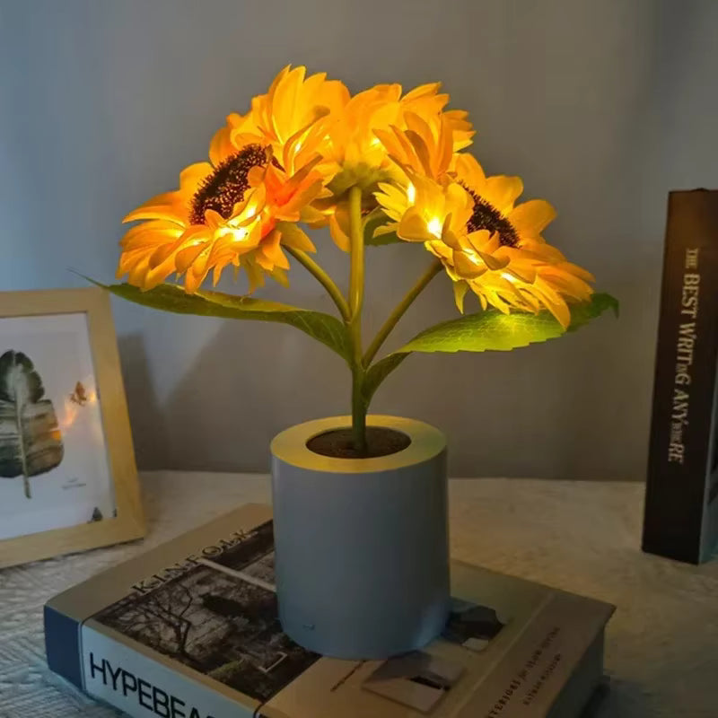 Silk flower bedside lamp glowing bedroom decor