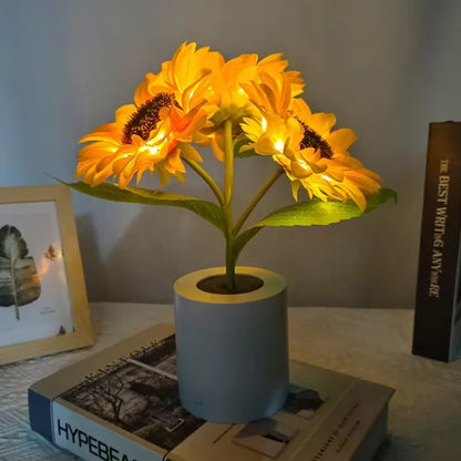 Silk flower bedside lamp glowing bedroom decor