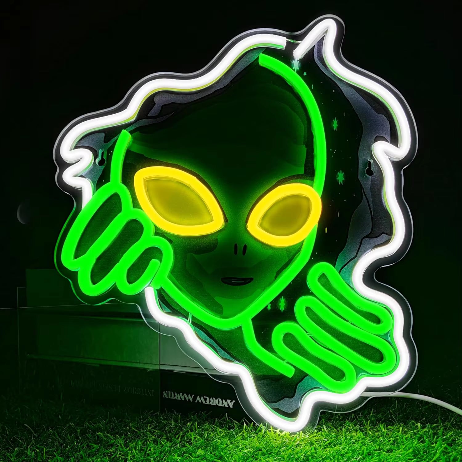 Alien face neon sign green glow LED light