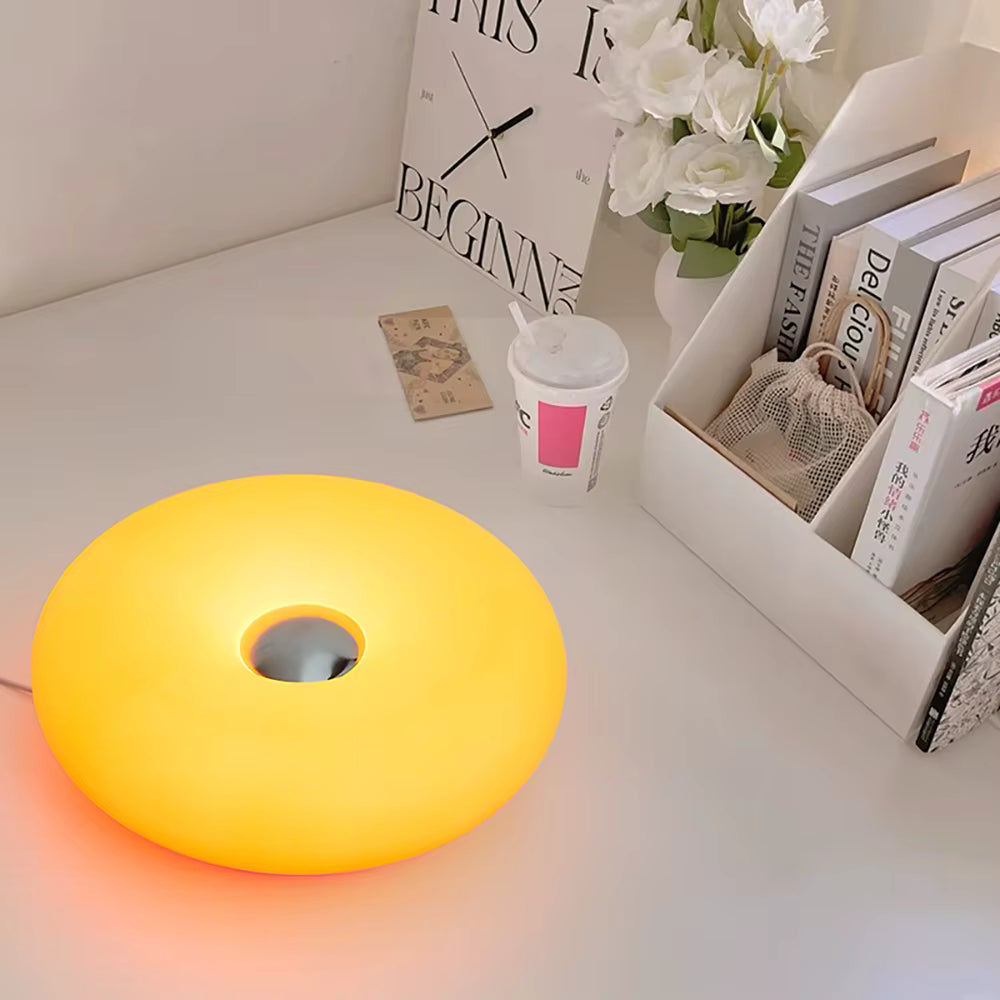 RGB donut lamp glowing in bedroom decor