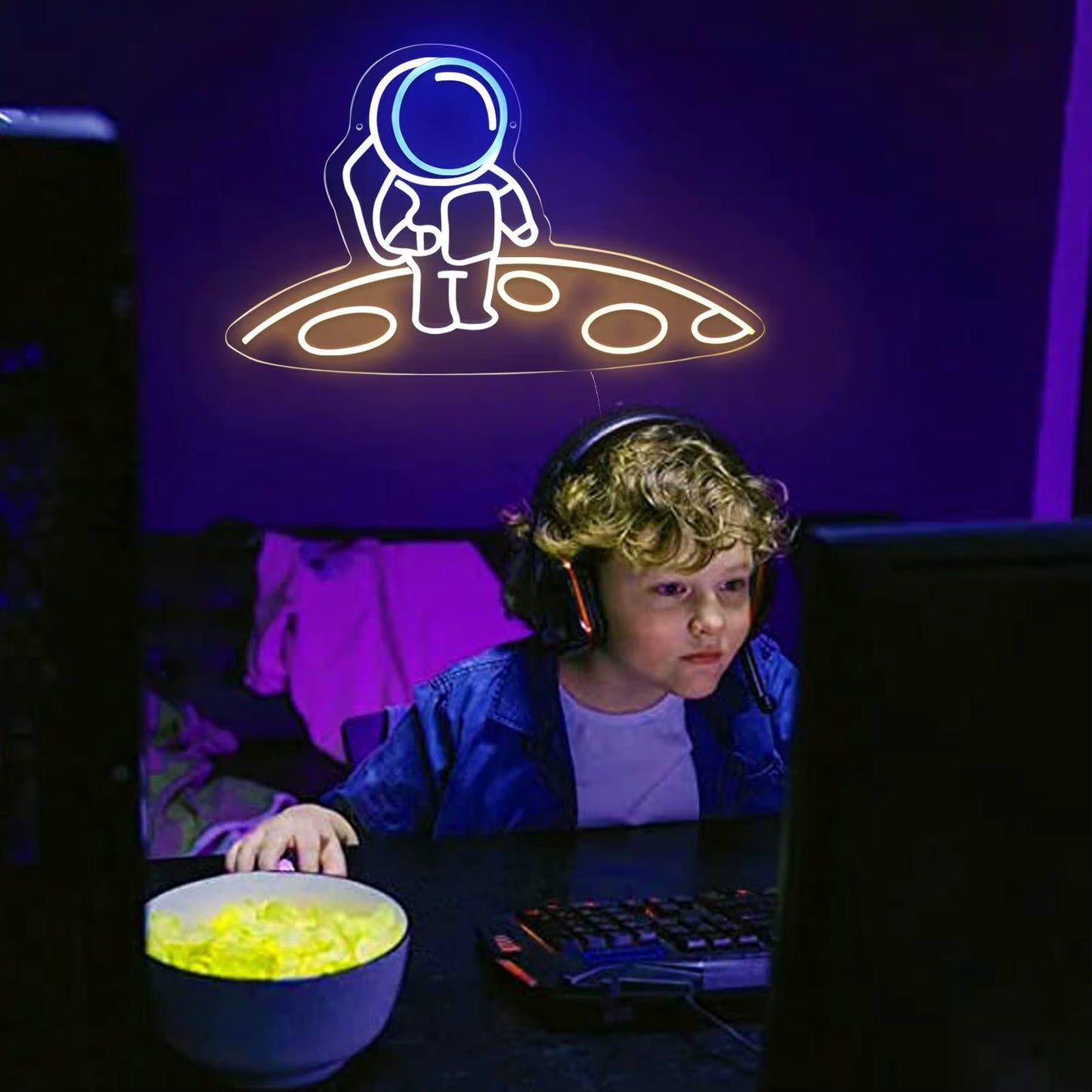 Outer space neon sign for gaming room decor