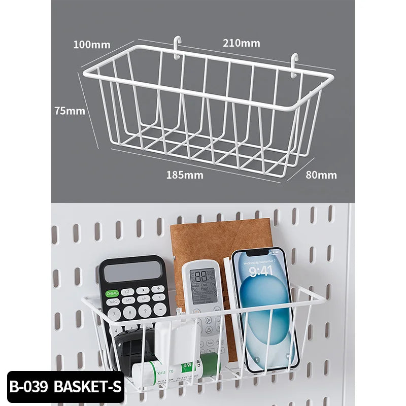 Wall pegboard with hooks, baskets and accessories, view 58
