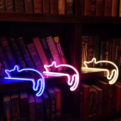 Close-up view of cat neon sign showing LED detail, ambient lighting for girls bedroom and living room