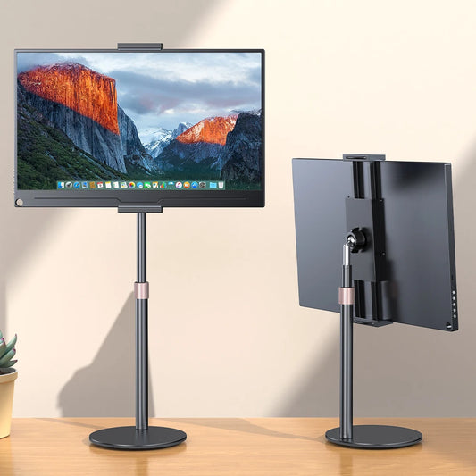 Black portable monitor stand with adjustable VESA holder