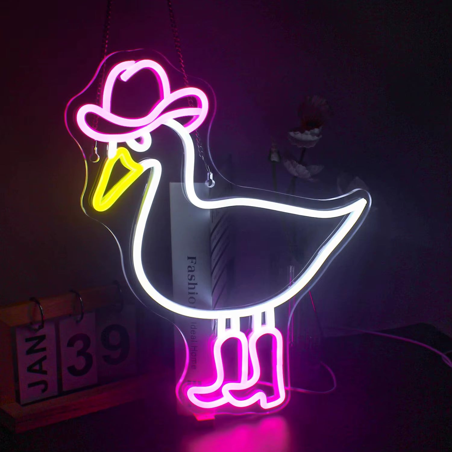 Cowgirl boots duck neon light living room decor