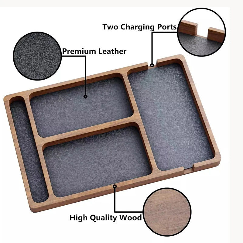 Wood organiser used as a bedside catch all