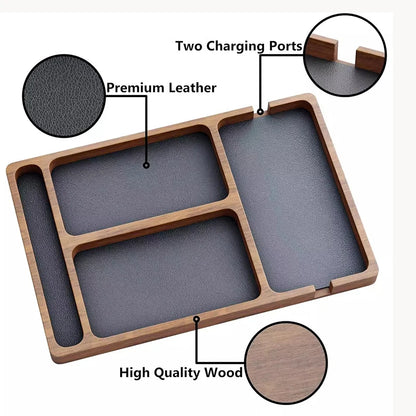 Wood organiser used as a bedside catch all