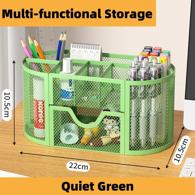 Metal mesh desk organiser with seven compartments and a drawer, view 10