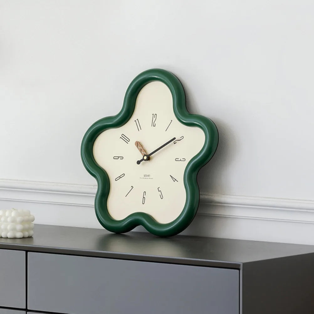 Large 39cm cream wall clock hanging in a living room