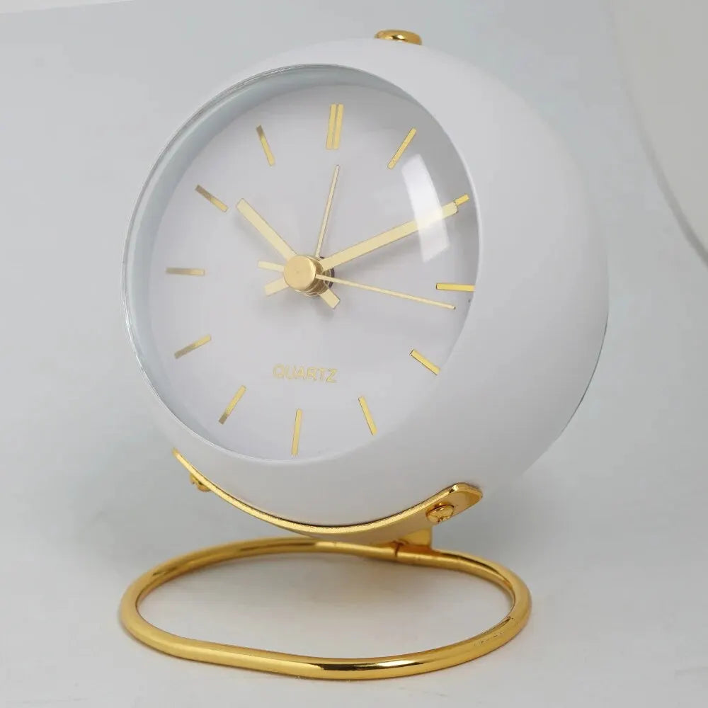 Small metal desk alarm clock with luminous hands, view 3