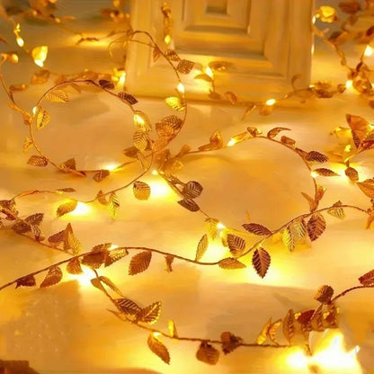 Green leaf fairy lights headboard bedroom decor