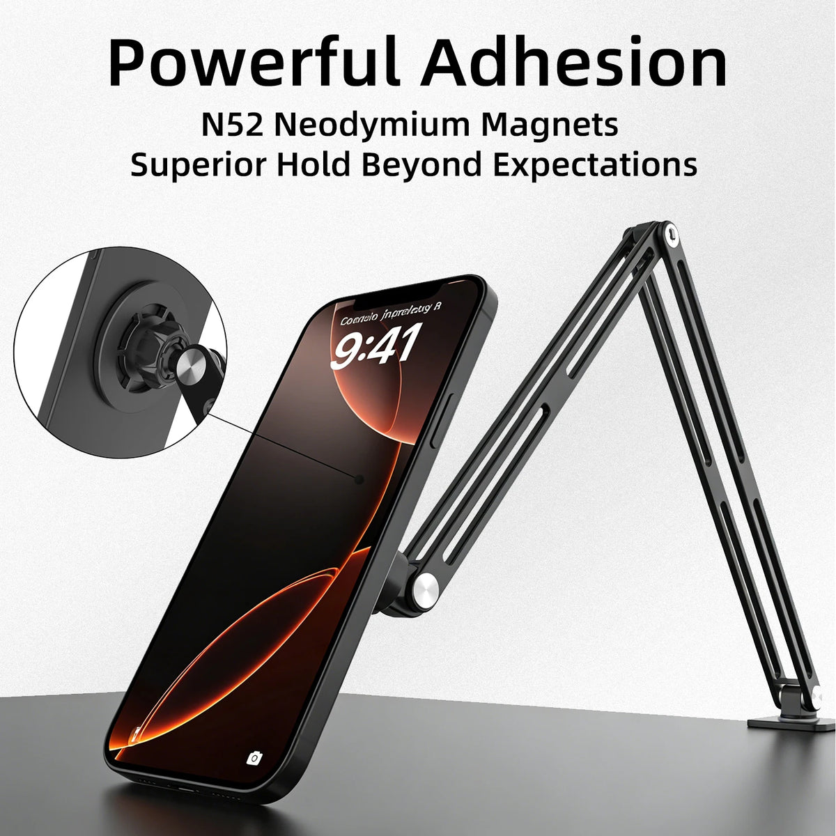 Aluminium tablet desk mount with rotating clamp arm, view 4