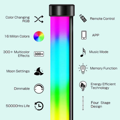 RGB corner floor lamp in black, modern aluminum design fits any bedroom, gaming room, or living space aesthetic