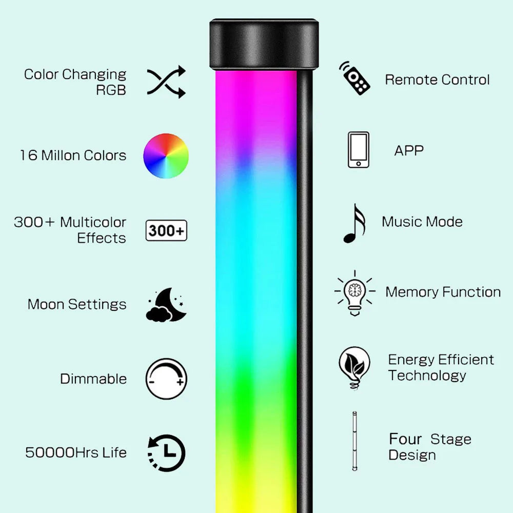 Smart RGB corner floor lamp in black, modern aluminum design fits any bedroom gaming room or living space