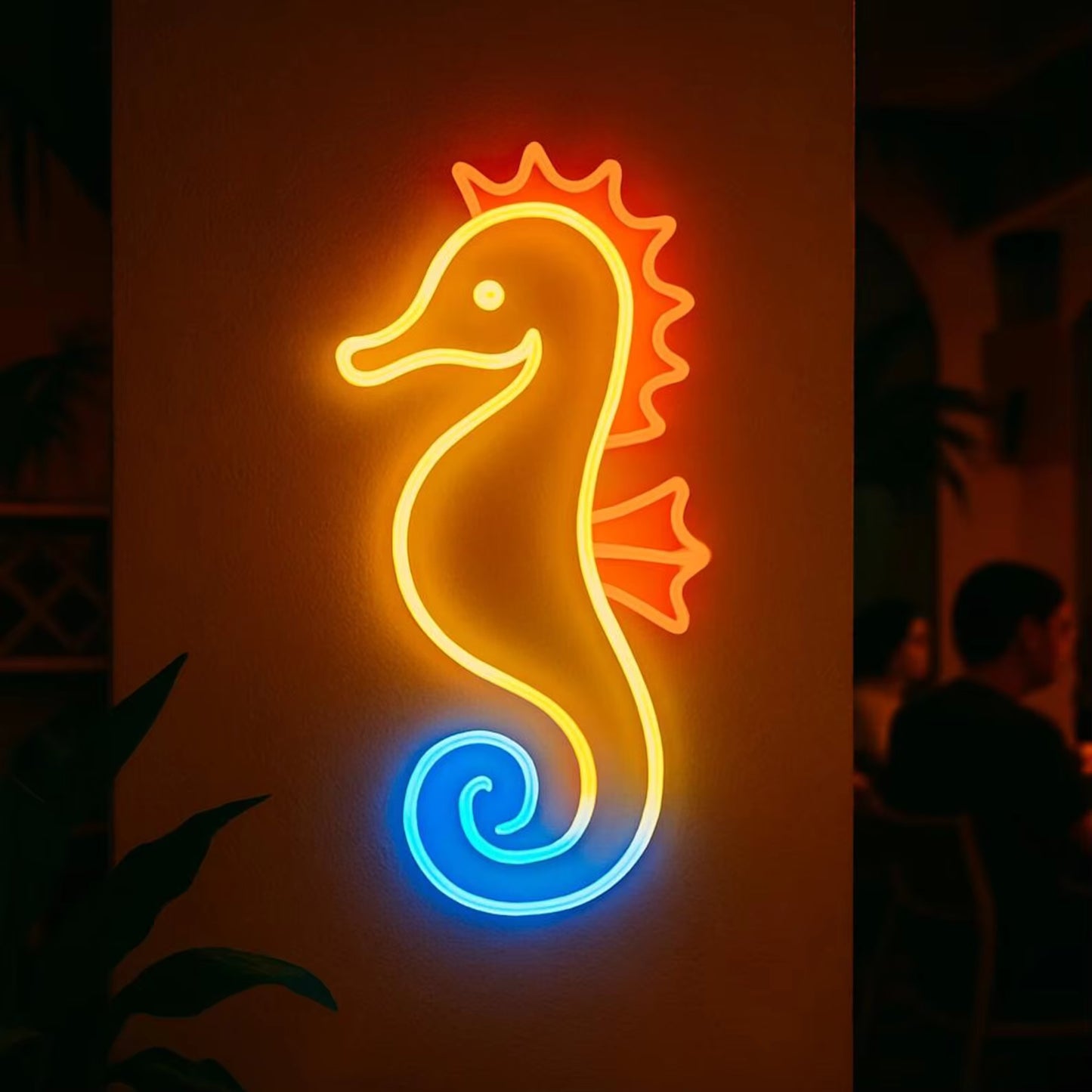 Seahorse neon light close up ocean decor