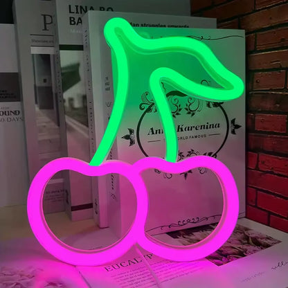 Cute fruit neon light glowing in kids room