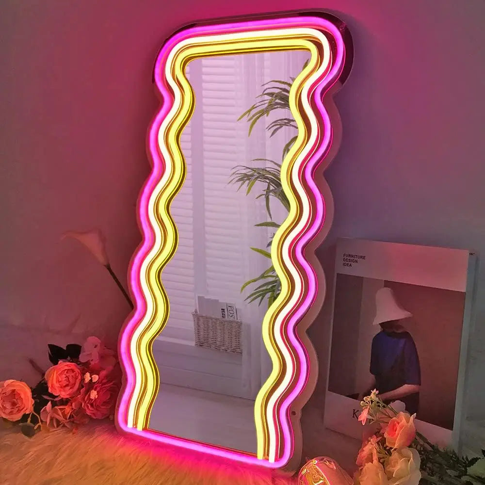 Dimmable neon mirror light bedroom decor