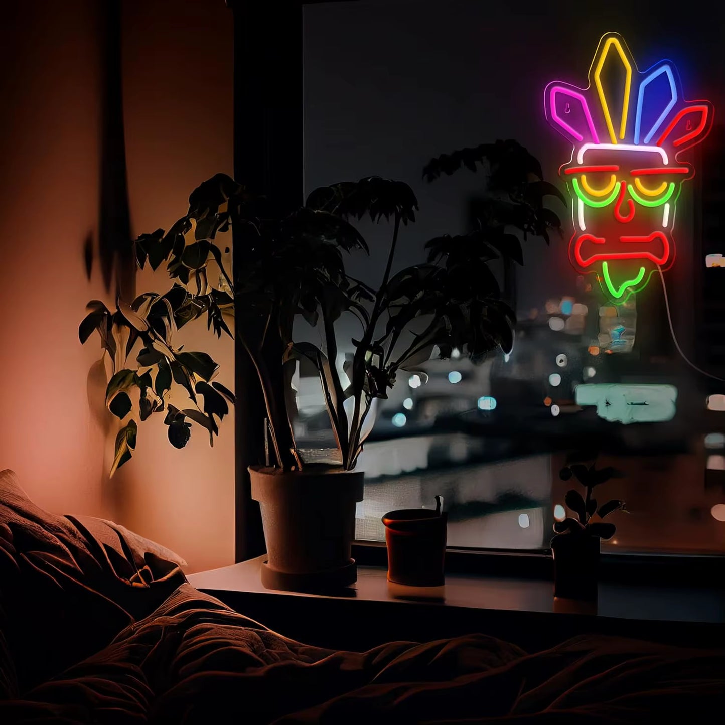 Feather design LED neon wall light for bedroom
