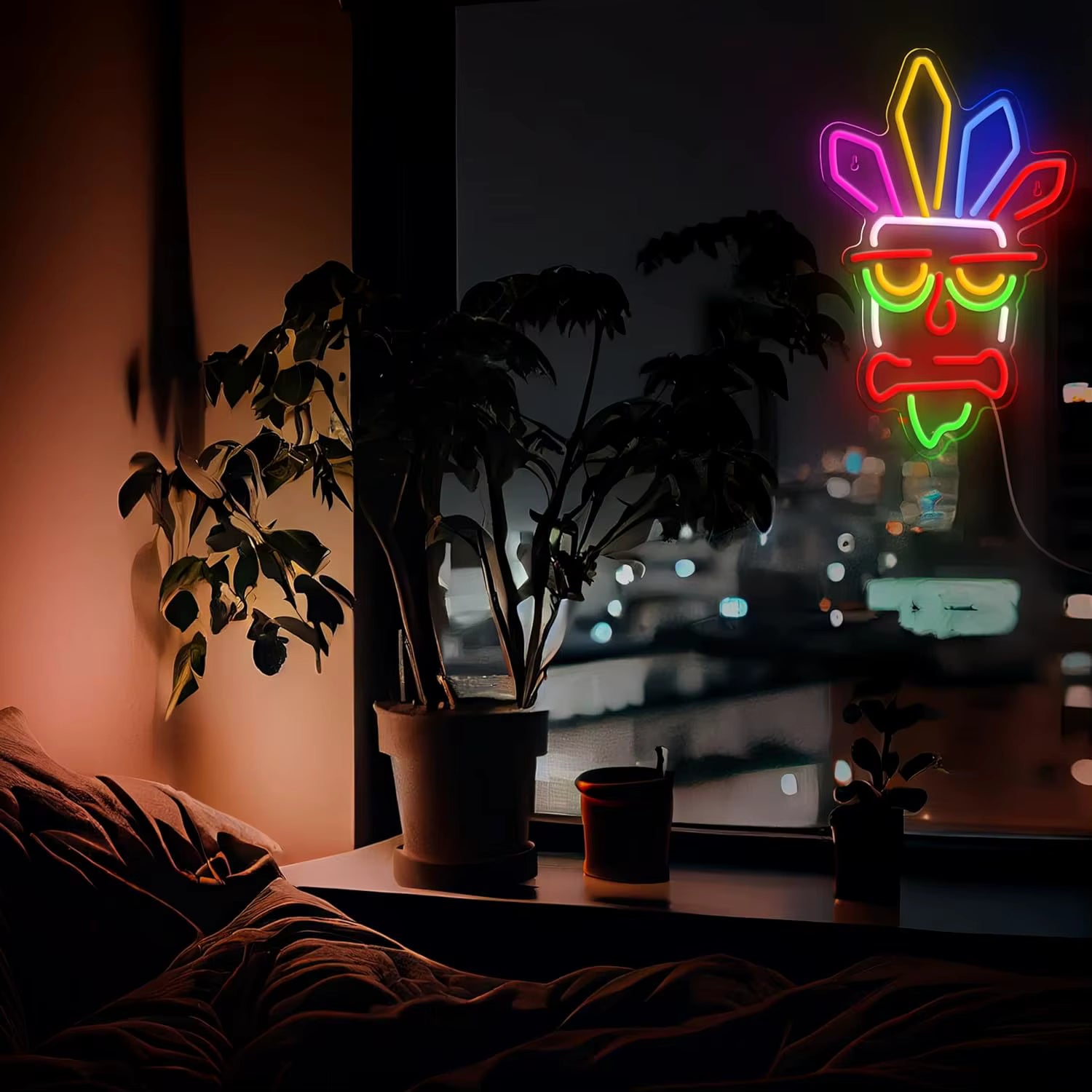 Feather design LED neon wall light for bedroom