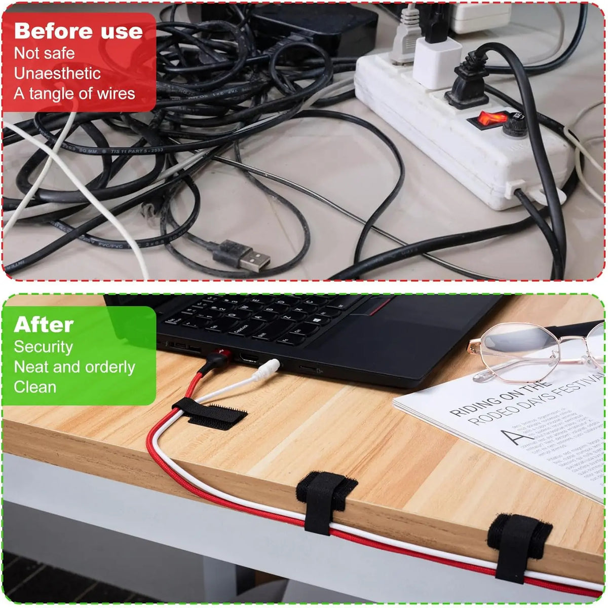 Self adhesive cable strap stuck under a desk