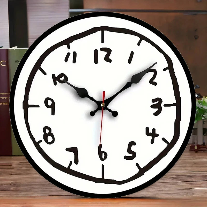 Wooden silent wall clock hand drawn non-ticking design