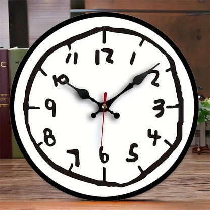 Wooden silent wall clock hand drawn non-ticking design