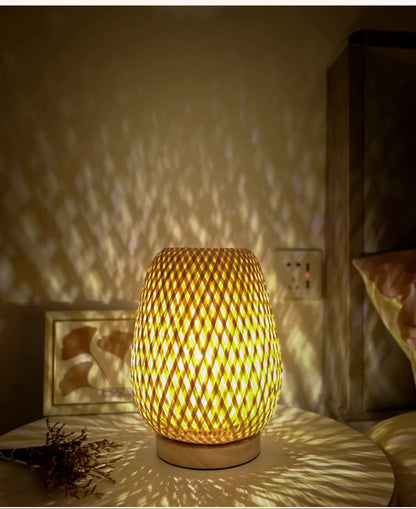 E27 bulb fitting inside the woven bamboo shade
