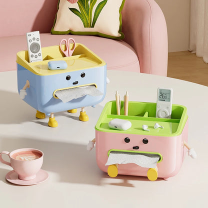 Pink cosmetic organiser on a bedroom desk