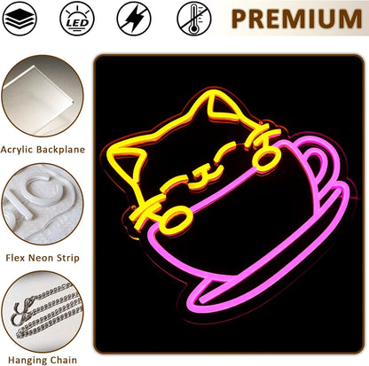 Dimmable coffee cat neon light bar decor