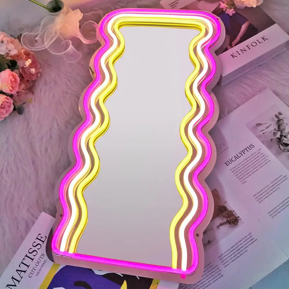 Aesthetic wavy mirror vanity wall decor