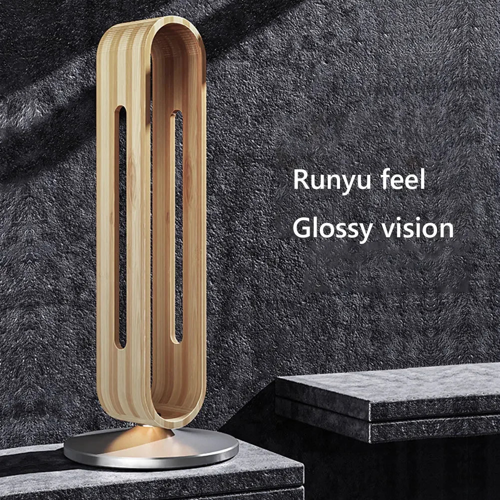 Gaming headset hanging on bamboo desk stand