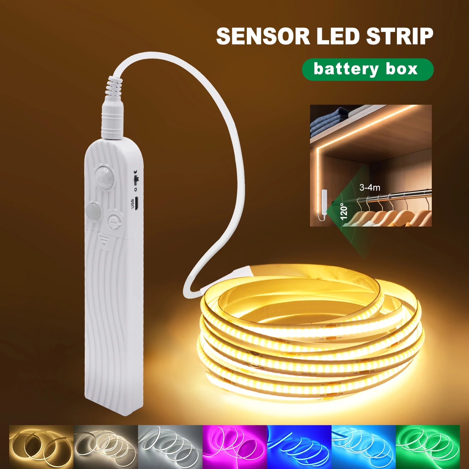 Motion sensor COB LED strip battery powered night light