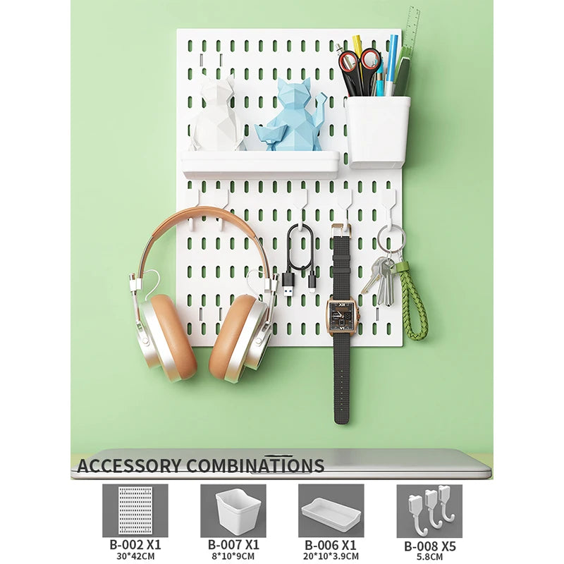 Wall pegboard with hooks, baskets and accessories, view 21