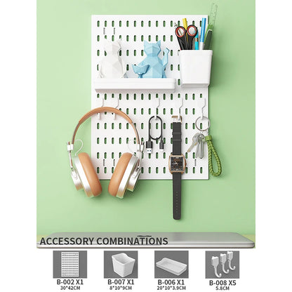 Wall pegboard with hooks, baskets and accessories, view 21
