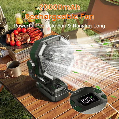 Camping Fan 20000mAh Rechargeable Battery Operated Fan | Dual Motor Clip Fan with LED Lantern, Remote Control, Digital Display & 270° Rotation Outdoor Portable Fan for Tent, Travel & Home