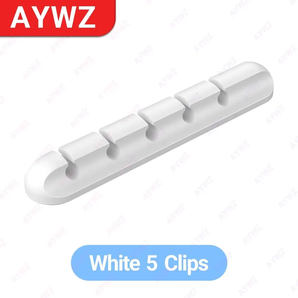 Black and white cable clips shown together
