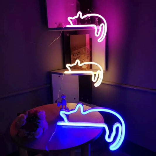 Cute cat neon light sign with glowing LED, USB and battery powered wall decoration for bedroom girls room