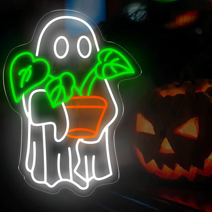 Ghost plant neon sign Halloween birthday gift
